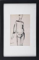 Olvashatatlan jelzéssel: Női álló alak. Tus, papír. Üvegezett fakeretben. 17×12 cm