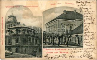 1905 Resicabánya, Resica, Resicza, Resita; Igazgatósági épület, Polgári iskola télen. Weiss Adolf kiadása / Directions-Gebäude, Bürgerschule / directorate building, school in winter. Art Nouveau (fl)