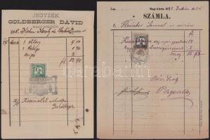 ca 1880-1890 3 db fejléces számla: Goldberger Dávid, Pláger Mór ruha kereskedők nagykőrös 2 db reklámos számla, + Mortitz Kohn budapesti kalapos