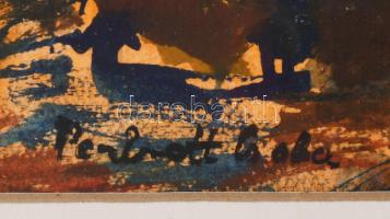 Perlrott Csaba jelzéssel: Városrészlet. Vegyes technika, papír. Üvegezett, kissé sérült fakeretben. ...