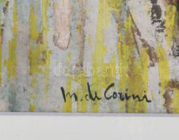 M de Corini jelzéssel: Utcarészlet. Olaj, papír. Dekoratív, üvegezett fakeretben. 46×33,5 cm