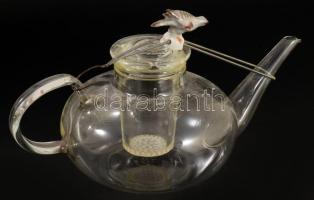 Jelzett teás kanna, madár figurás lezáróval, csőrén pattanással, 26x14 cm