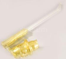 cca 19. sz. második fele, férfi fej alakos fújt üveg kóstoló pipa, hibátlan, h: 30 cm