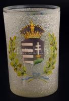 Címeres emlékpohár. cca 1860/1880, magyar címer ábrázolással, lepattanással, hajszálrepedéssel, m: 12 cm