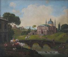 Jelzés nélkül, XIX. sz. festő: Jelenet. Olaj, fatábla. Dekoratív fakeretben. 33×39 cm