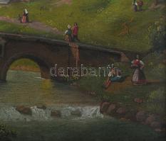 Jelzés nélkül, XIX. sz. festő: Jelenet. Olaj, fatábla. Dekoratív fakeretben. 33×39 cm