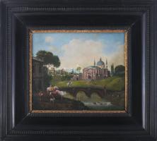 Jelzés nélkül, XIX. sz. festő: Jelenet. Olaj, fatábla. Dekoratív fakeretben. 33×39 cm