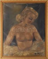 Benczik M jelzéssel: Női akt. Olaj, vászon. Dekoratív fakeretben. Vászon laza, feszítésre szorul. 59×46 cm