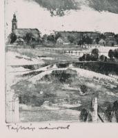 Csurgói Máté Lajos (1931-2001): Tájkép várral. Rézkarc, papír, jelzett, paszpartuban, 22×40 cm