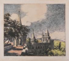 Bajor Ágost (1892-1958): Halászbástya. Színezett rézkarc, papír, jelzett, lap széle kissé foltos, 24×29,5 cm