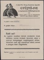1920 Bp., József kir. herceg Szanatórium Egyesület kitöltetlen gyűjtőíve a tüdőbetegek javára