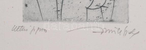 Hincz Gyula (1904-1986): Kettes páros. Rézkarc, papír, jelzett, 17×8 cm