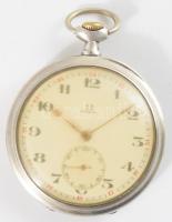 Omega ezüst (Ag) tokos zsebóra, működik, másodperc segédkörrel, d: 50 mm