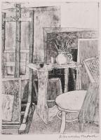 Ábrahám Rafael (1929-2014): Műterem. Rézkarc papír, jelzett, 18×13 cm