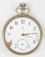 Omega fém tokos zsebóra, működik, sérült számlap, üveg nélkül 50 mm