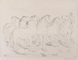 Borsos Miklós (1906-1990): Lovas kép. Rézkarc, papír, jelzett, 29x39 cm