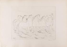 Borsos Miklós (1906-1990): Lovas kép. Rézkarc, papír, jelzett, 29x39 cm