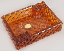 Bohemia borostyánszínű üveg 3 részes dohányzó szett, 12x9 cm alatt