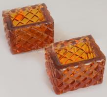 Bohemia borostyánszínű üveg 3 részes dohányzó szett, 12x9 cm alatt