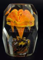 Régi cseh levélnehezék belső virág díszítéssel, minimális pattogzással, m: 10 cm