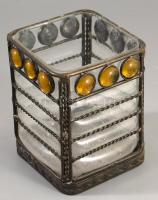 Szerelékbe fújt iparművész asztaldísz, m: 13 cm