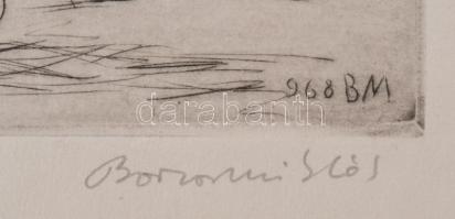 Borsos Miklós (1906-1990): Alvó női akt. Rézkarc, papír, jelzett, 8,5x14 cm