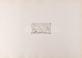 Borsos Miklós (1906-1990): Alvó női akt. Rézkarc, papír, jelzett, 8,5x14 cm