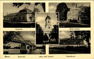 Barcs, Dráva híd, Kultúrház, Római katolikus templom, Dráva szálloda, vasútállomás