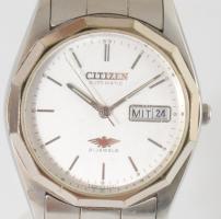 Citizen automata karóra, dátumkijelzővel, fém szíjjal, szépen működik, d: 35 mm