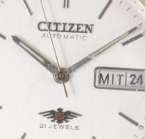 Citizen automata karóra, dátumkijelzővel, fém szíjjal, szépen működik, d: 35 mm