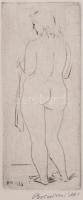 Borsos Miklós (1906-1990): Álló női hátakt. Rézkarc, papír, jelzett, 16x6,5 cm