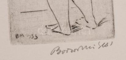 Borsos Miklós (1906-1990): Álló női hátakt. Rézkarc, papír, jelzett, 16x6,5 cm