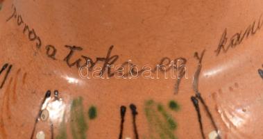 cca 1930 Feliratos boroskancsó, "Kinek poros a torka, egy kancsó bor le mossa, igyunk" fel...