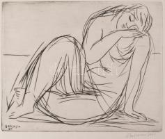 Borsos Miklós (1906-1990): Merengő. Rézkarc, papír, jelzett, 24,5x29 cm
