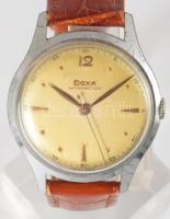 Doxa kézi felhúzós karóra, szép számlappal, működik, bőr szíjjal 34 mm