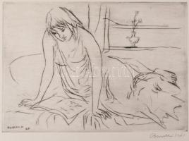 Borsos Miklós (1906-1990): Olvasó lány. Rézkarc, papír, jelzett, 23x32 cm