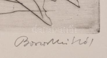 Borsos Miklós (1906-1990): Olvasó lány. Rézkarc, papír, jelzett, 23x32 cm