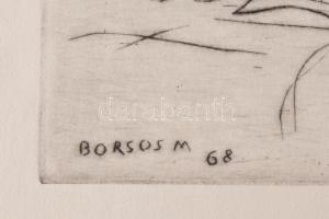 Borsos Miklós (1906-1990): Olvasó lány. Rézkarc, papír, jelzett, 23x32 cm