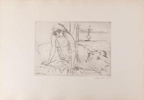 Borsos Miklós (1906-1990): Olvasó lány. Rézkarc, papír, jelzett, 23x32 cm