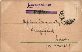 1899 Vár és madarak művészlap, Aradról feladva / castle and birds art postcard, sent from Arad (raga...