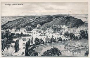 Hévíz, gyógyfürdő látképe madártávlatból - leporello 10 kis képpel (Rb)