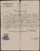1915 Szováta, Borbély Gyula fűszer-, csemege-, vegyesáru üzlete fejléces levélpapírjára írt bizonyítvány, szakadással