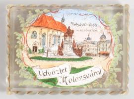 cca 1900 Üdvözlet Kolozsvárról levélnehezék, 7,5x5,5 cm