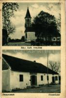 1943 Dunaremete, Római katolikus templom, utca részlet, Binder Mihály üzlete és saját kiadása (fl)