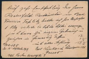 1919 10f díjjegyes levelezőlap csehszlovák díjkiegészítéssel "EPERJES"