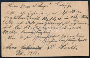 1919 10f díjjegyes levelezőlap csehszlovák díjkiegészítéssel "ÓLUBLÓ"