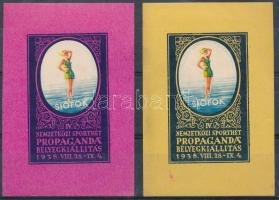 1938/5a + 5b Siófok IV. Nemzetközi Sporthét Propaganda Bélyegkiállítás 2 klf emlékív