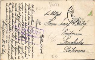 1916 Bethlen, Beclean; vasútállomás, motorkocsi, vonat. Kajári István kiadása / railway station, tra...