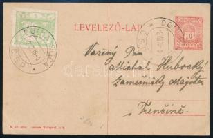 1919 10f díjjegyes levelezőlap csehszlovák díjkiegészítéssel "DOLNA SUCA"