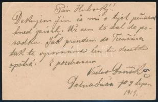 1919 10f díjjegyes levelezőlap csehszlovák díjkiegészítéssel "DOLNA SUCA"